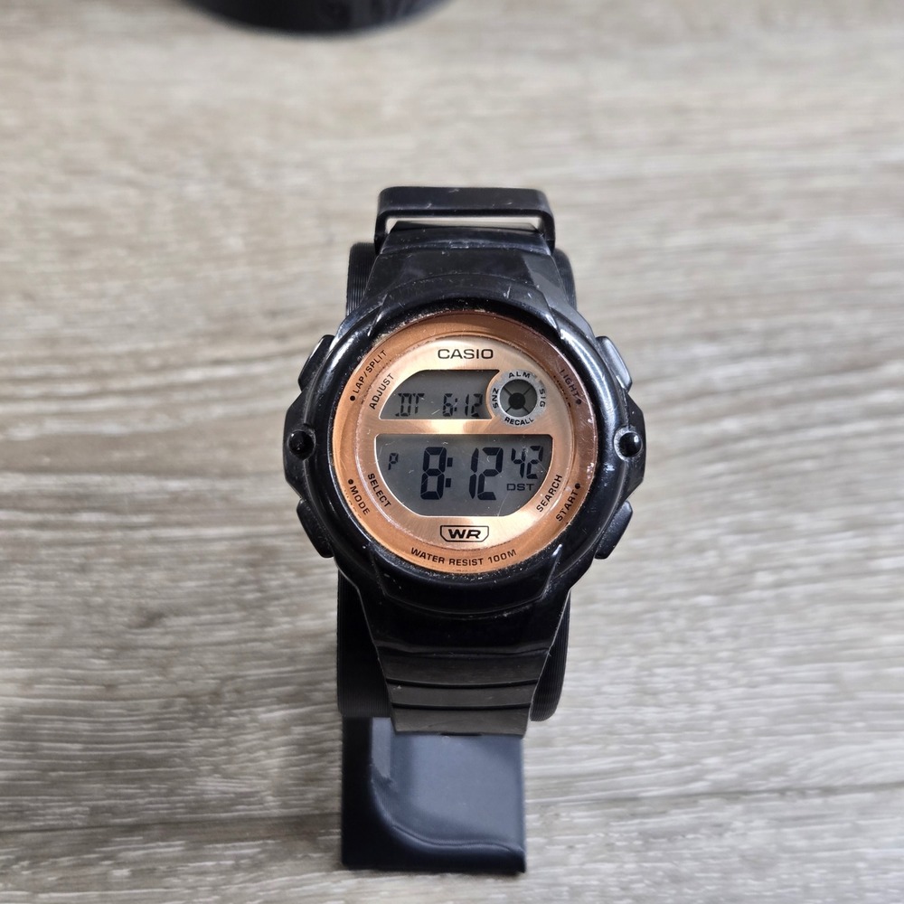 Casio W-752 Digital Watch 100M WR Rose Gold Face Black Resin Band Tesed